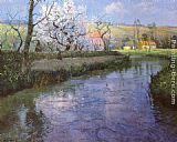 Fritz Thaulow Canvas Paintings - A French River Landscape
